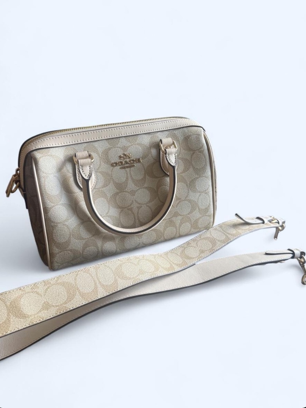 Coach Cream Signature Crossbody Satchel with Contrast Trim